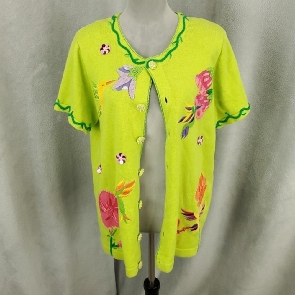 Vintage Quacker Factory Boho Cottagecore Embroidered Top Cardigan Hummingbird M